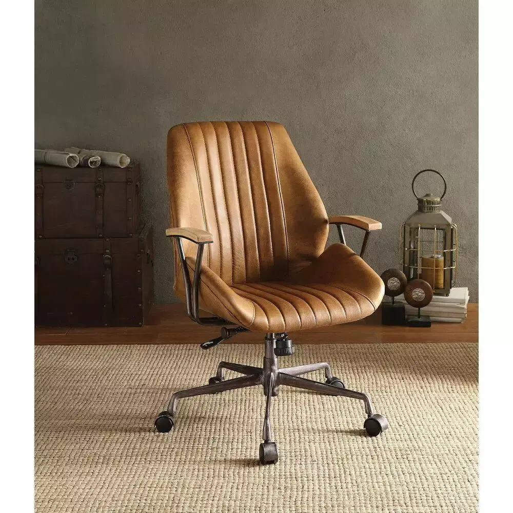 Homiyad Coffee Top Grain Leather Office Chair for Comfortable Seating