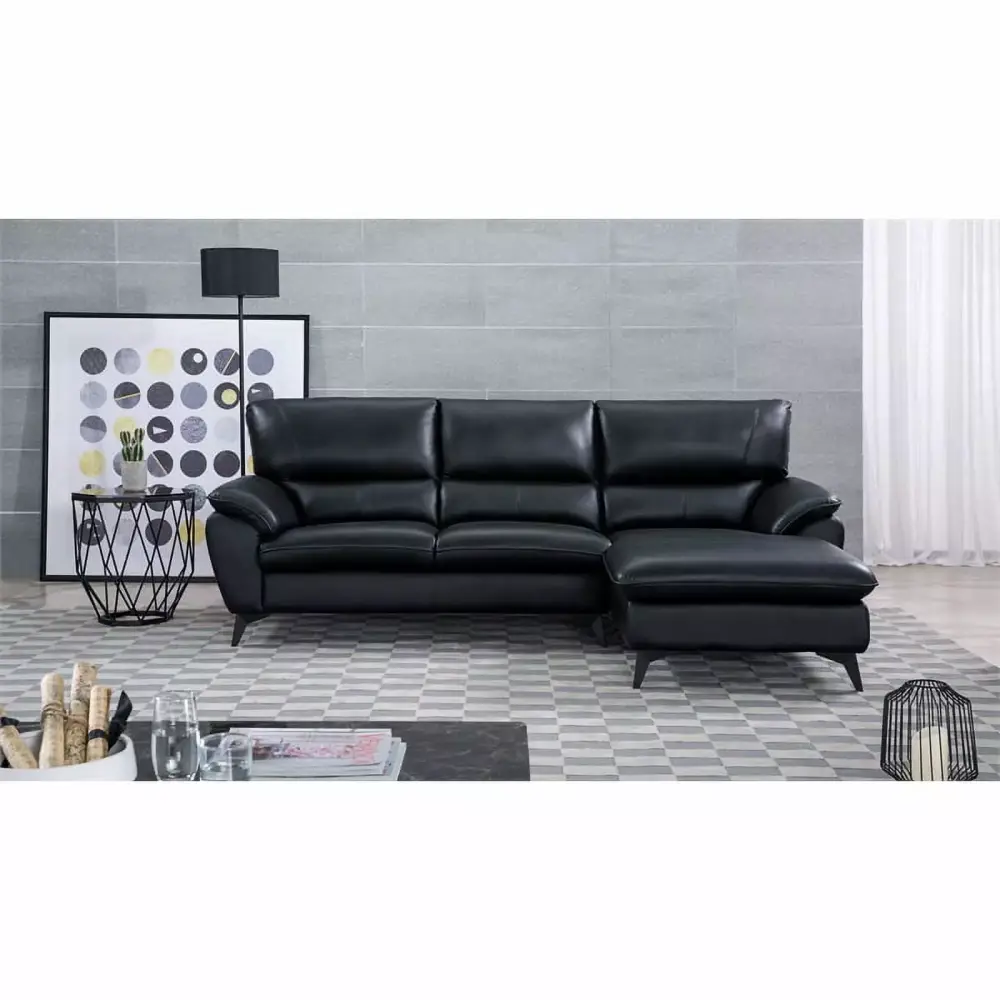 EK-L153L Black Faux Leather Leather Match Right Facing Chaise Lounge