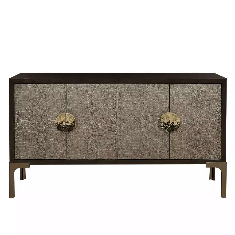 Home Meridian 4 Door Leather Front Console Table in Brown for Living Room Entryway