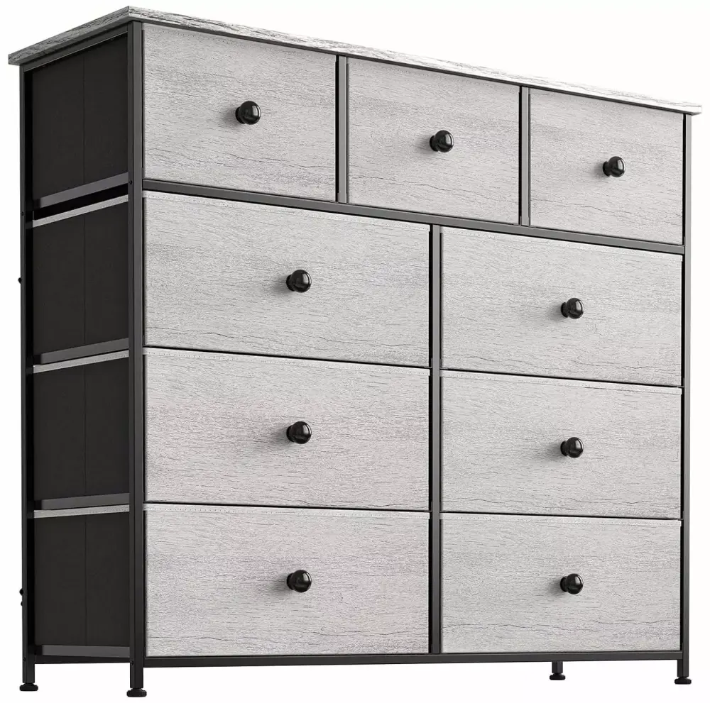 CodYinFI 9 Drawer Faux Leather Dark Taupe Dresser for Bedroom Living Room
