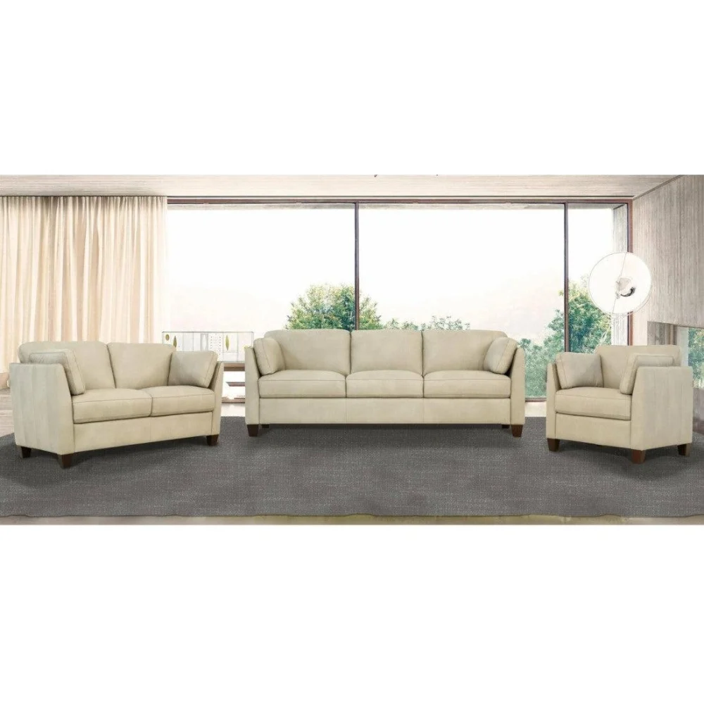 Matias Dusty White Leather 3-Piece Living Room Set Sofa Loveseat Chair