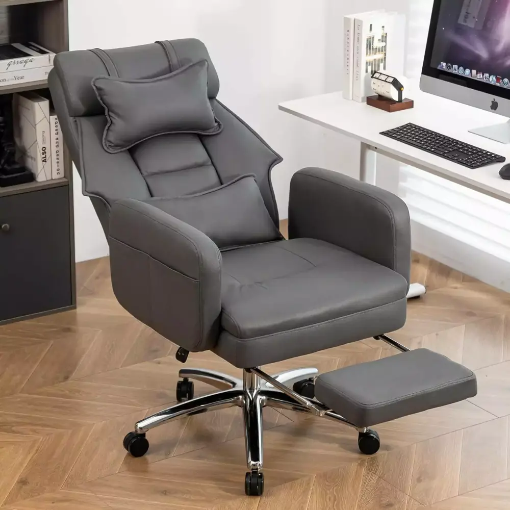 TONZE Swivel Ergonomic Office Chair Dark Gray with High Back Hidden Footrest and Headrest