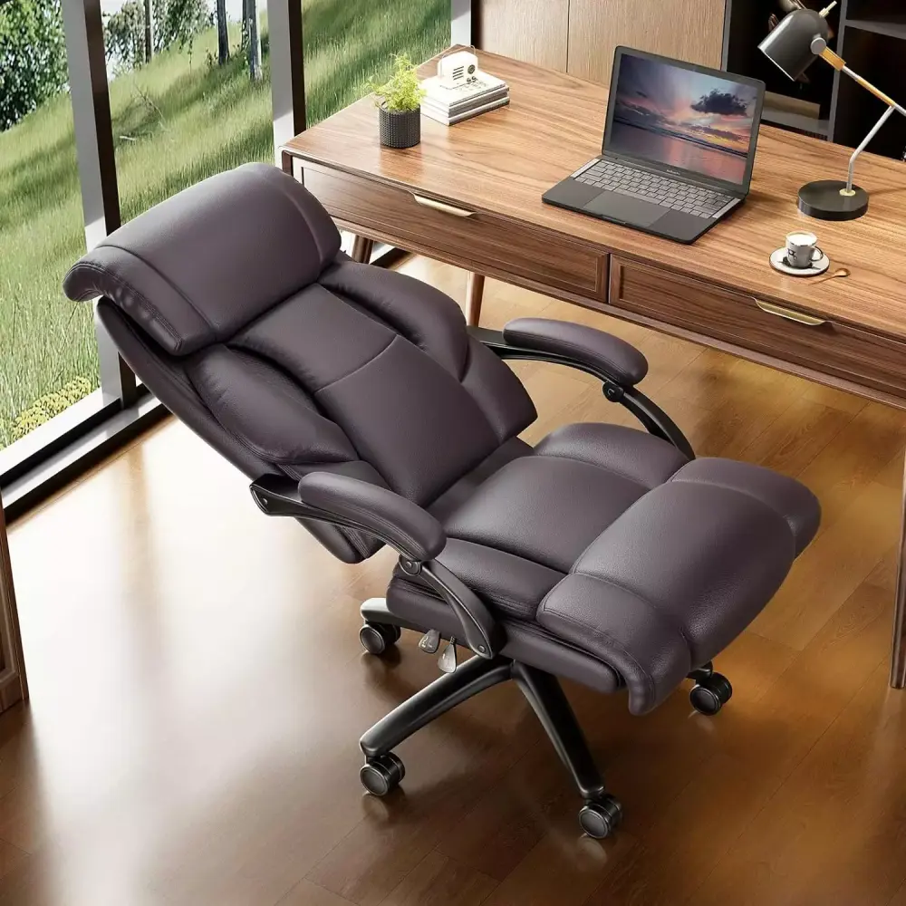 BIZFURN High Back Executive Office Chair Brown Leather with Lumbar Support 400lbs Capacity