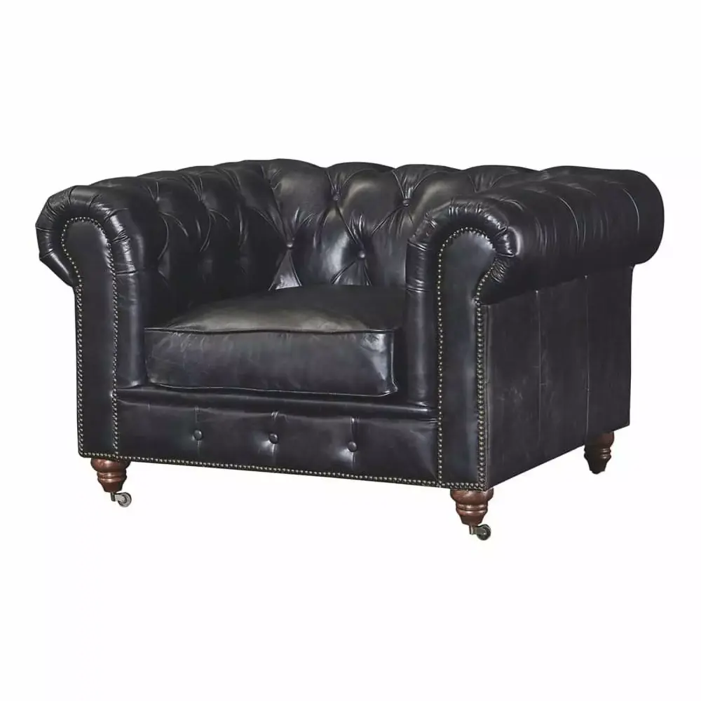 Crafters and Weavers Craftsman Mission Leather Arm Chair in Black - Durable Home Office Chair