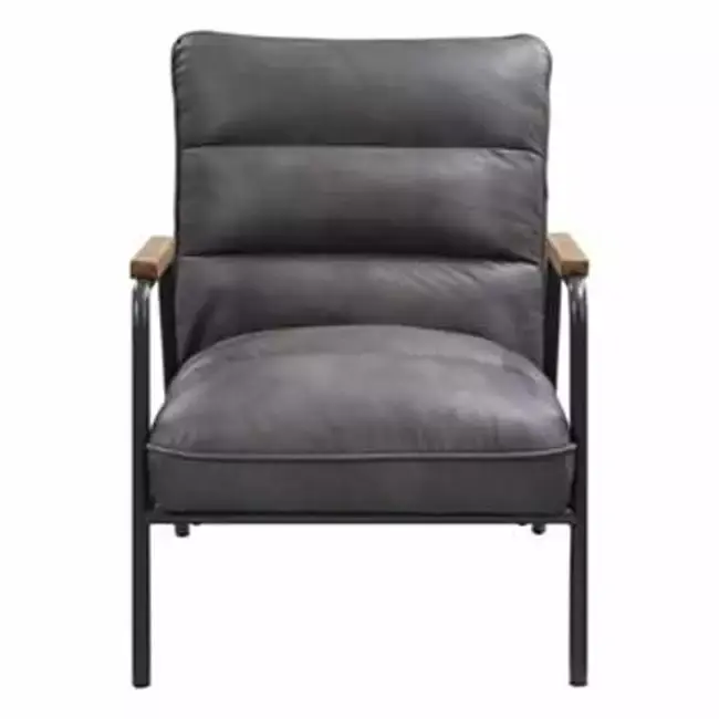26 in Top Grain Leather Solid Arm Chair in Gray & Steel - Premium Office Chair