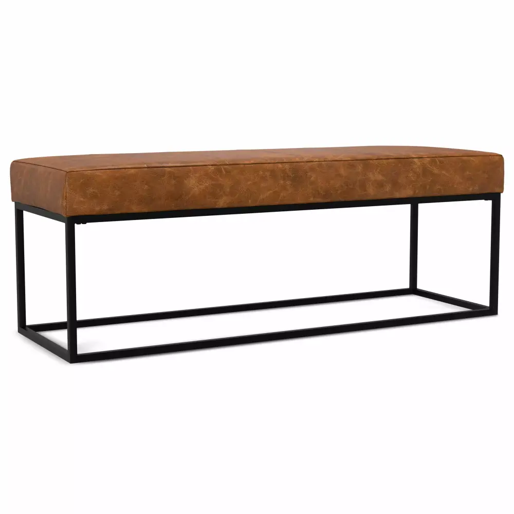 Candice 56 Inch Wide Modern Rectangle Ottoman Bench in Tan Genuine Leather