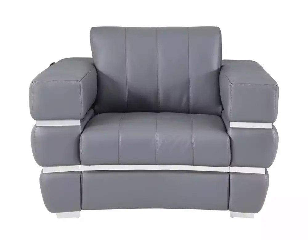 Sturdy Single Recliner Chair with Cushioned Backrest - Dark Gray Leather Sofa for Living Room or Office