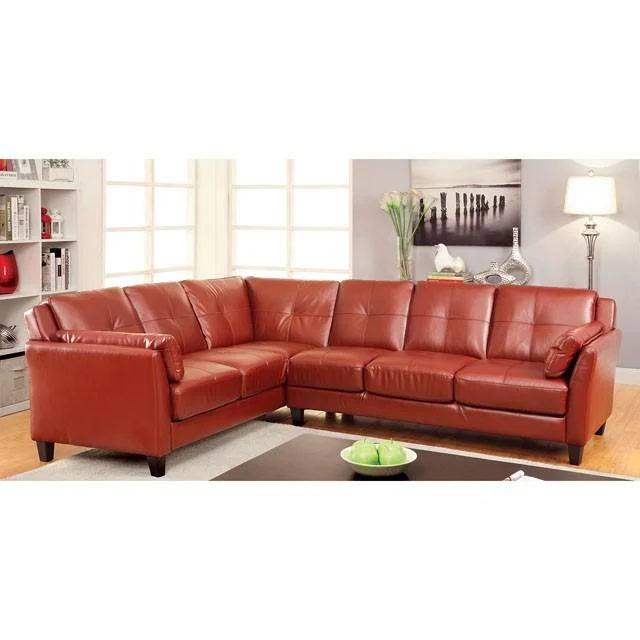 PEEVER Mahogany Red Sectional Sofa Modern Leather Living Room Set