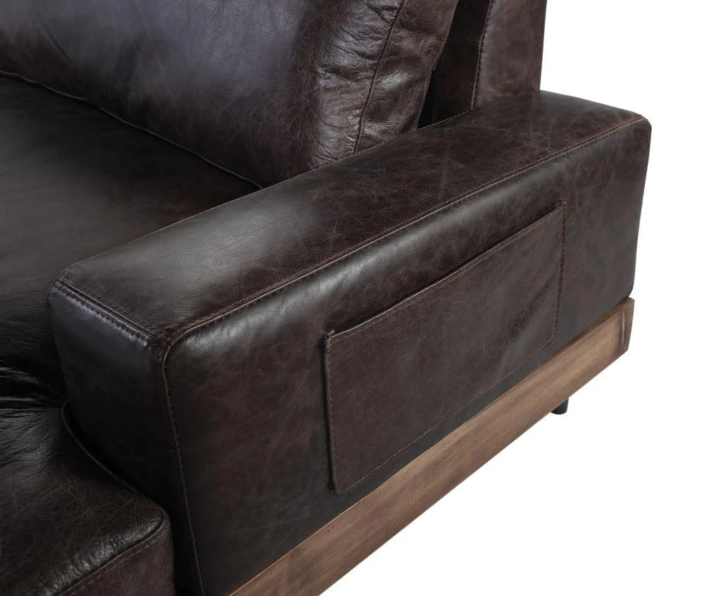 Silchester Oak & Distress Chocolate Top Grain Leather Sofa - Premium Living Room Set
