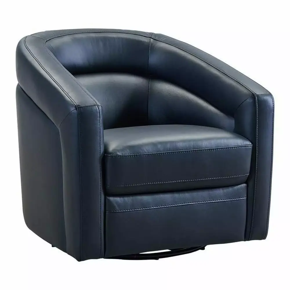 Armen Living Caras Genuine Black Leather Swivel Accent Chair