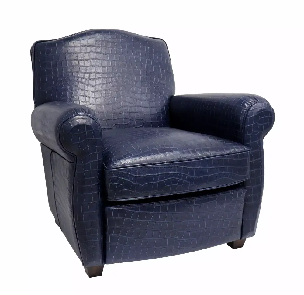 Pasargad Home Palermo Contemporary Leather & Wood Wing Chair in Blue/Brown - For All Age Groups