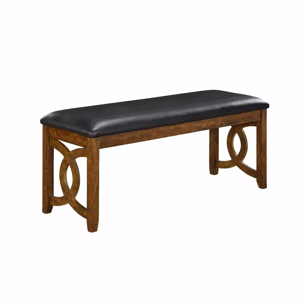 Gary 46 Inch Wood Bench with Leatherette Seat in Brown for Living Room