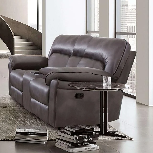 JOSIAS Loveseat in Dark Gray Leatherette - Modern Two-Seater Sofa