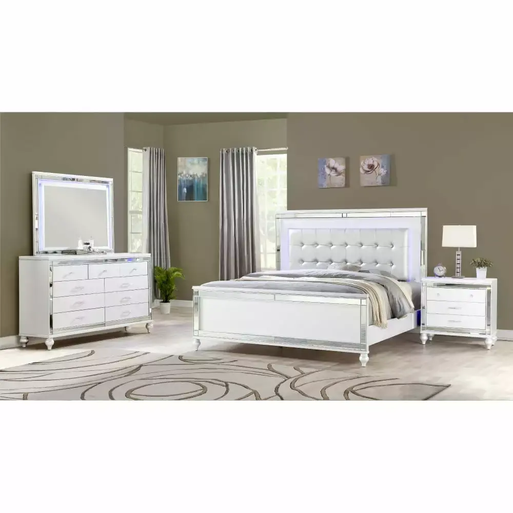 DeeHome Sterling Full 4 PC LED Bedroom set made with wood in White Color