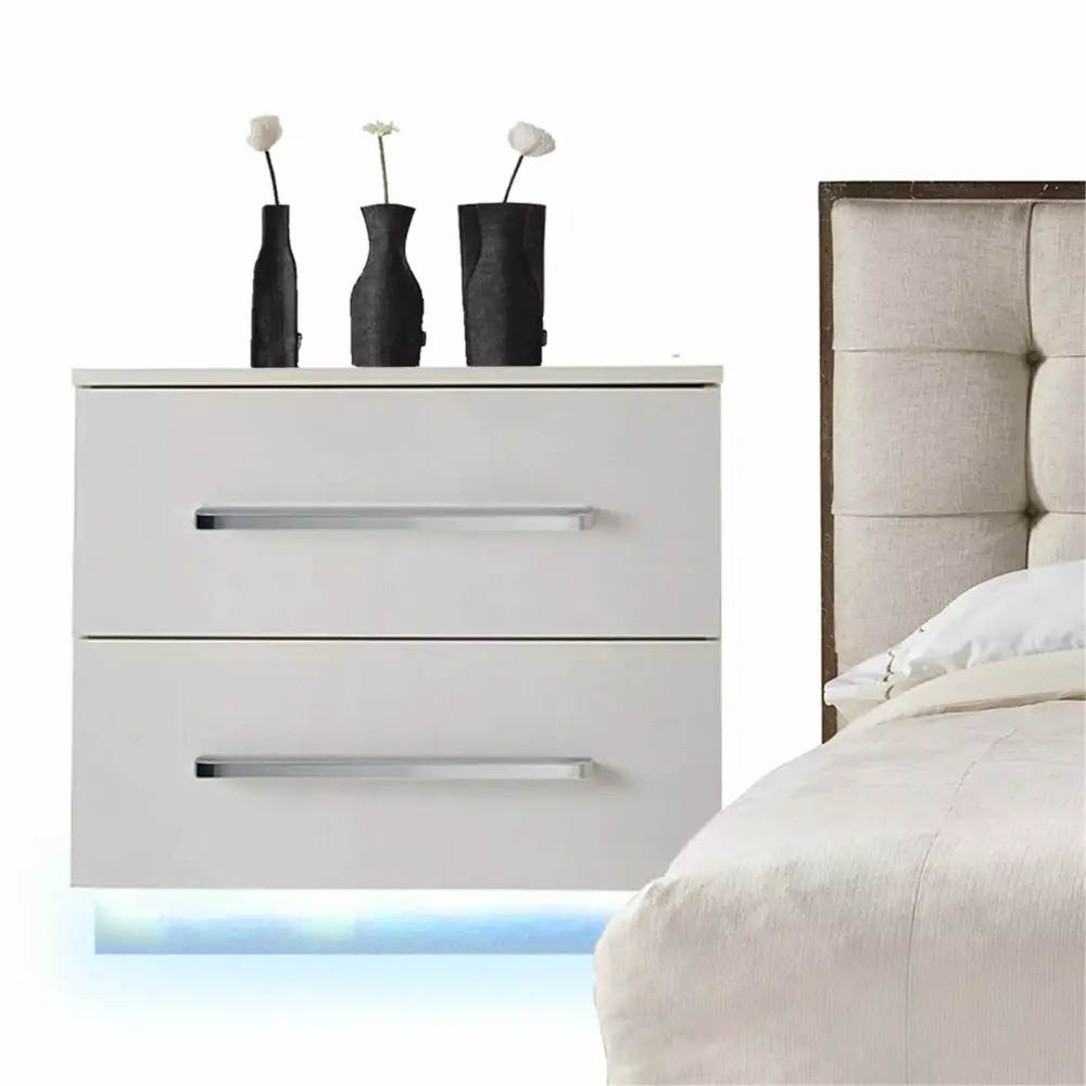DENEST 1 PCS Modern High Gloss LED Nightstand with Remote for Bedroom