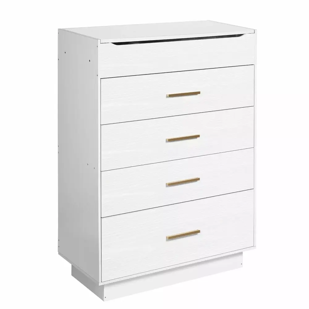 Oumilen 5 Drawer Wood Lift Top Dresser with Inside Mirror White