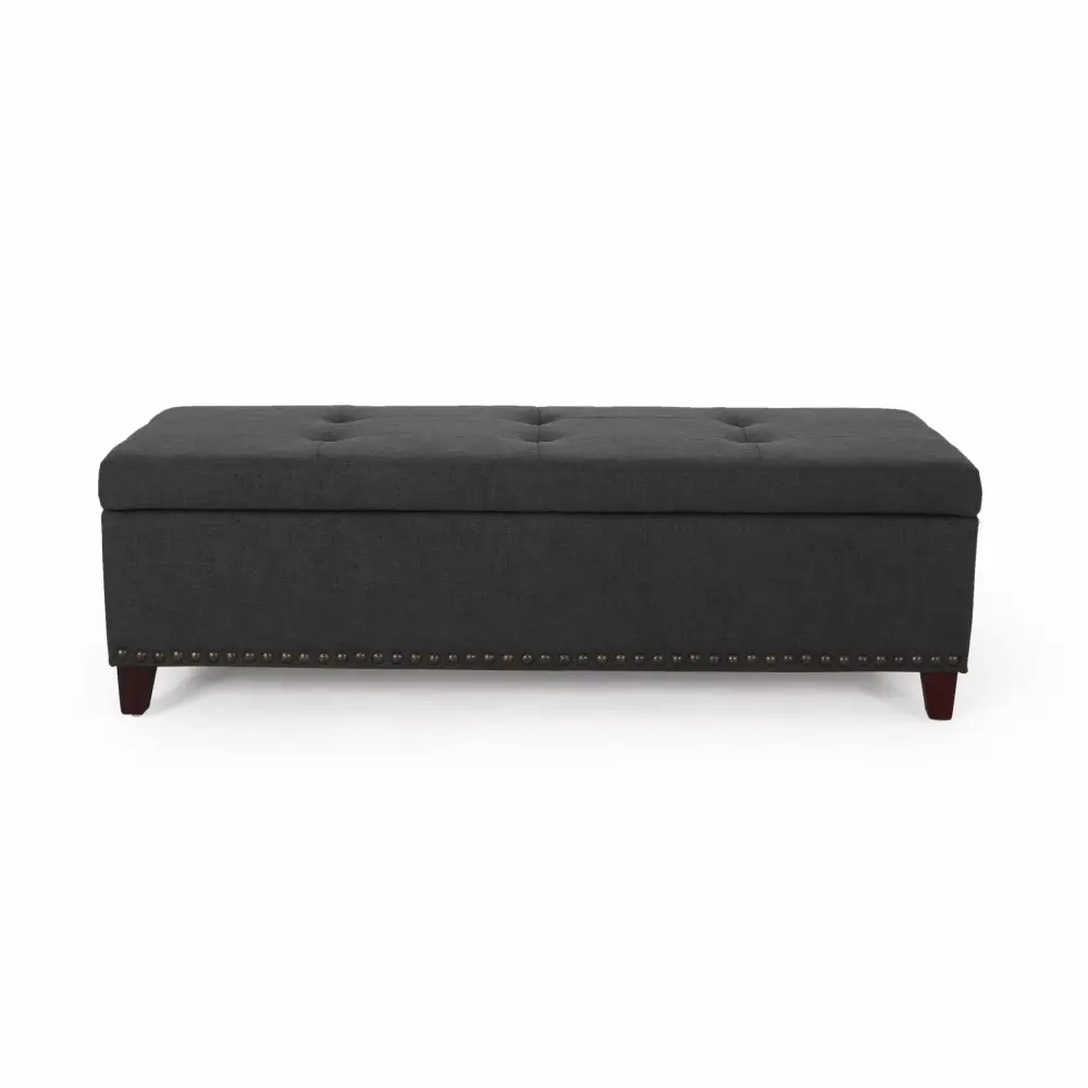 Douglas Contemporary Lift-Top Storage Ottoman with Nailhead Trim Dark Gray