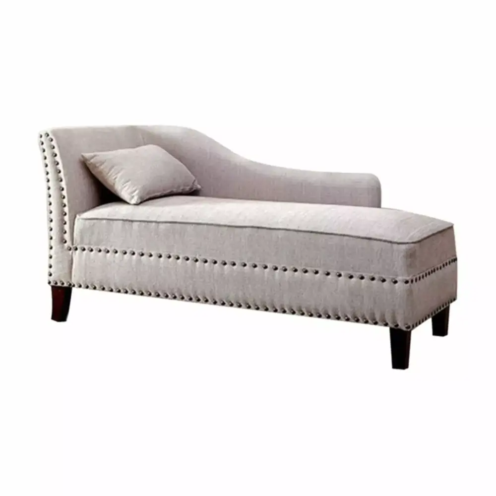 Benzara Contemporary Gray Linen Like Fabric Chaise in Beige for Modern Homes