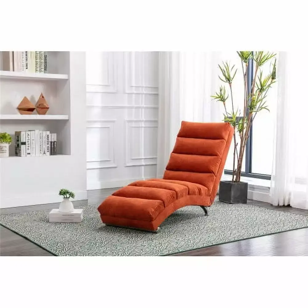 COOLMORE Linen Chaise Lounge Indoor Chair - Modern Long Lounger for Office or Living Room - Orange