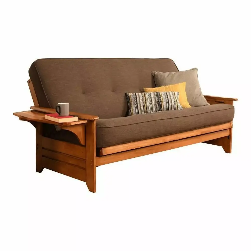 Bowery Hill Full Linen Fabric Futon in Cocoa Brown Frame Not Included