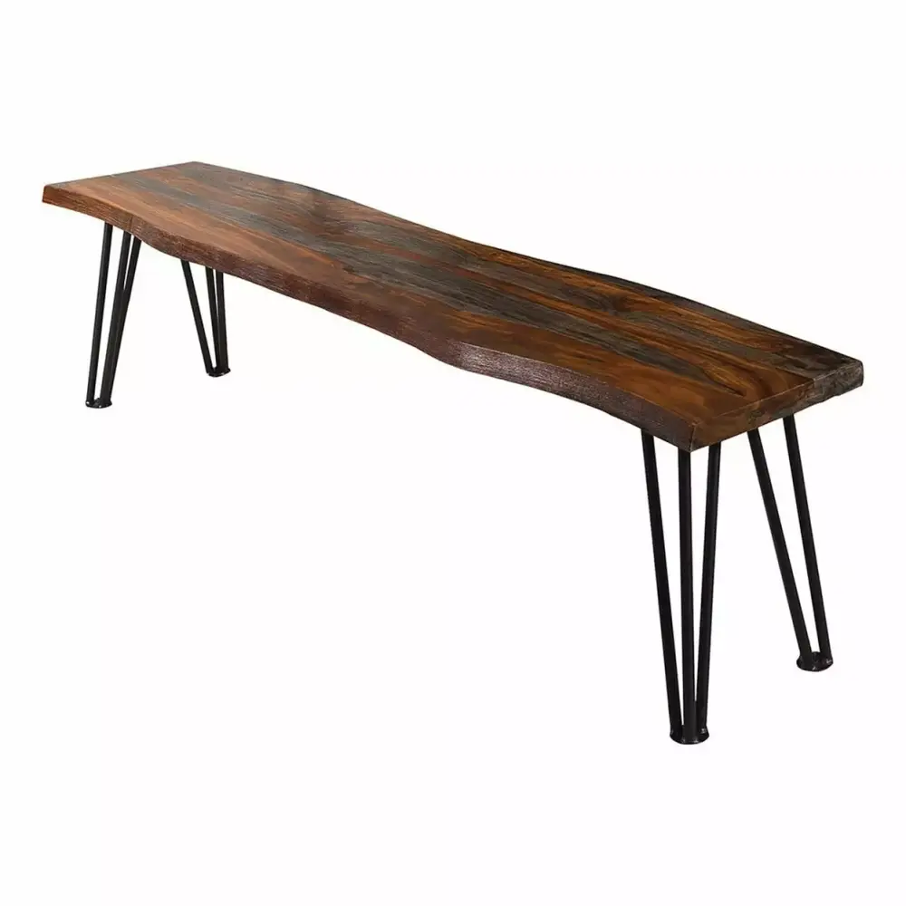 Moka 70 Inch Live Edge Gray Sheesham Wood Dining Bench with Hairpin Legs