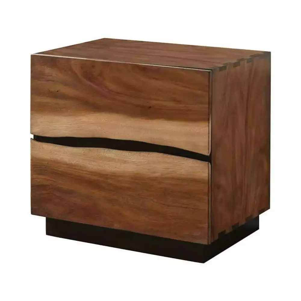 Nightstand with 2 Drawers and Live Edge Details - Brown Wood Bedside Table