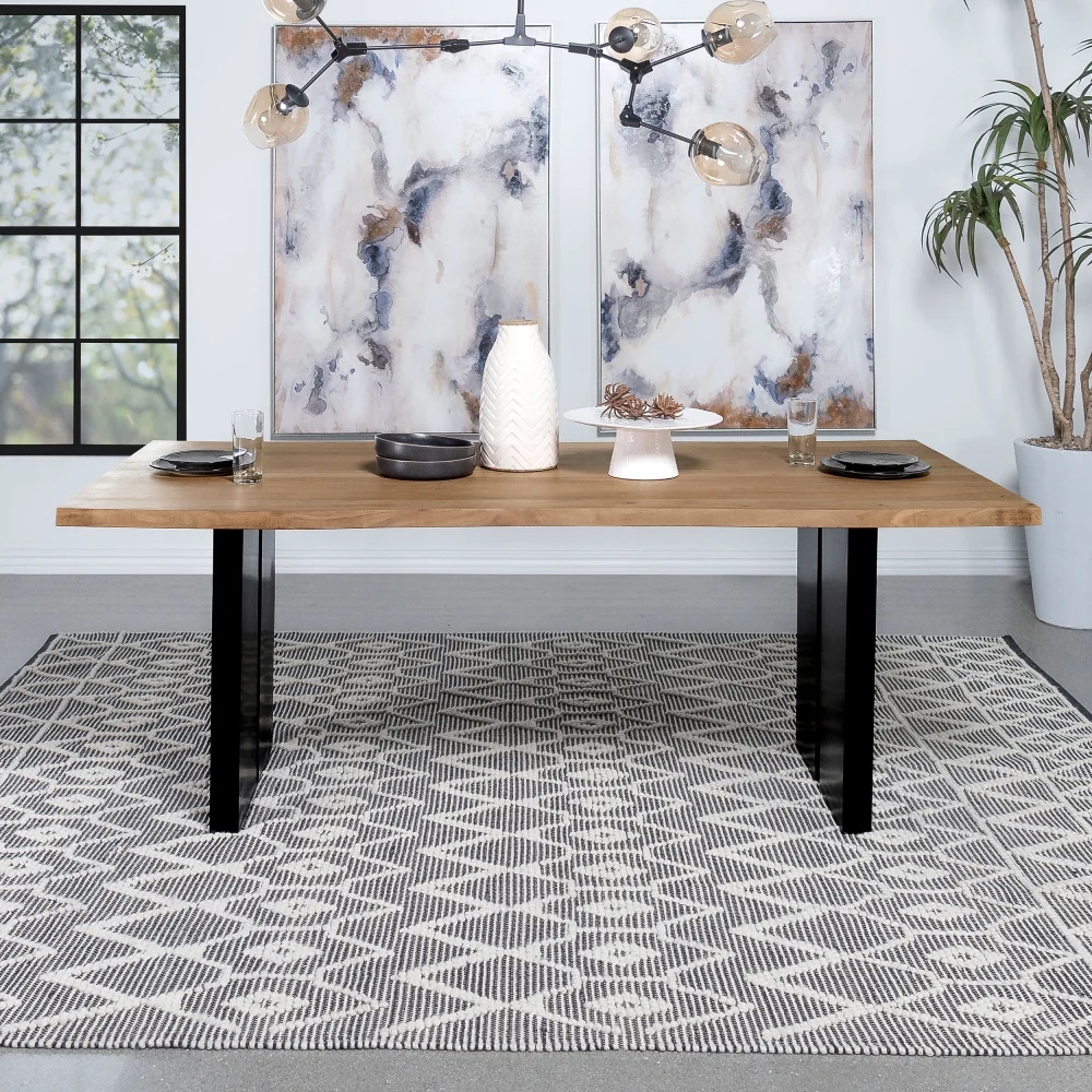 Bradshaw Rectangular Live Edge Dining Table in Natural Acacia and Black