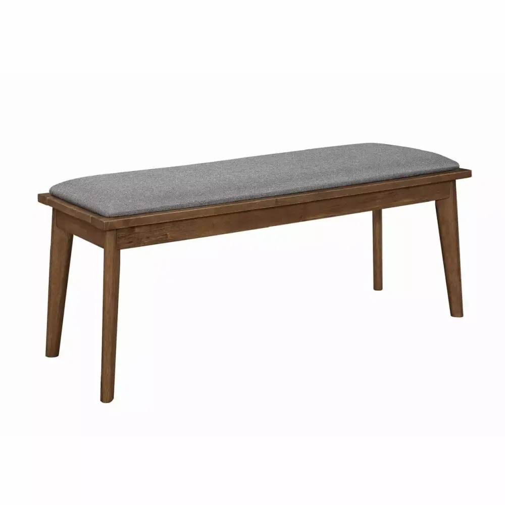 Fabric Upholstered Wooden Bench with Chamfered Legs Gray and Brown Saltoro Sherpi