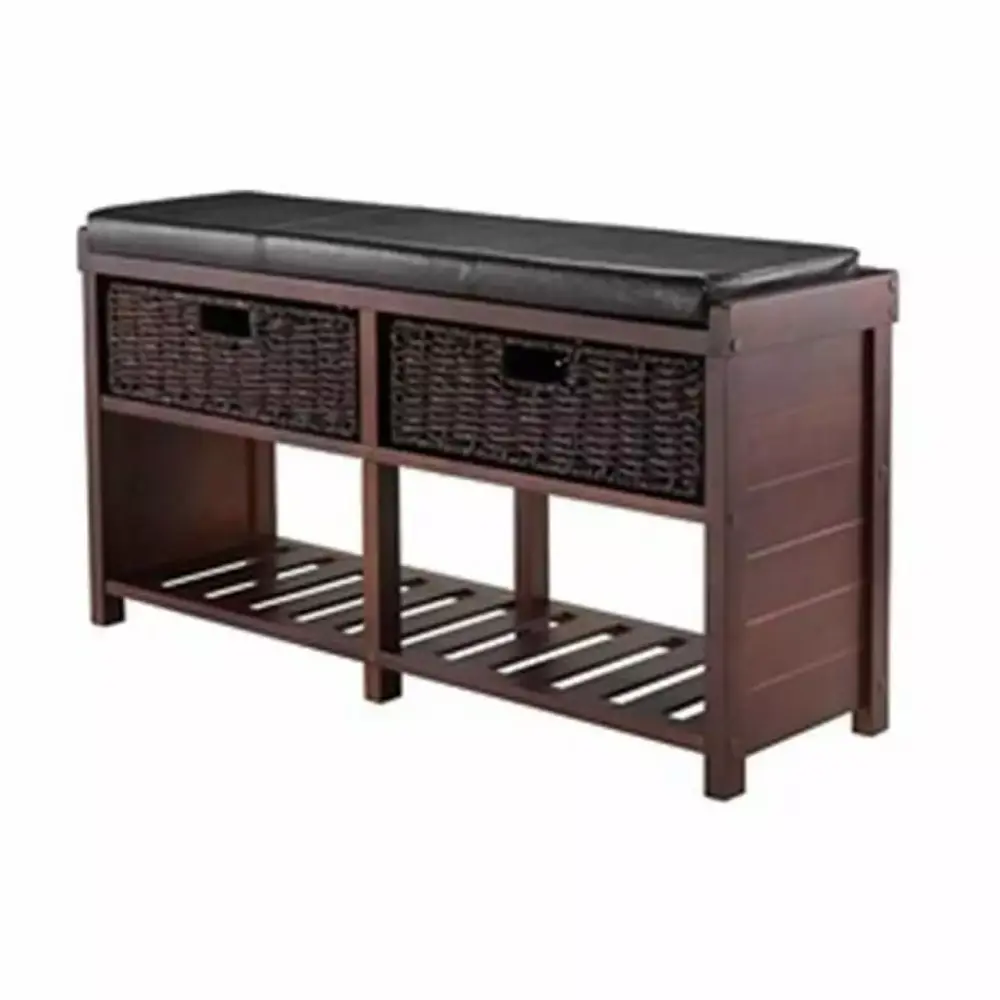 Colin Cushion Bench with Baskets - Versatile Living Room or Bedroom Seating with Storage