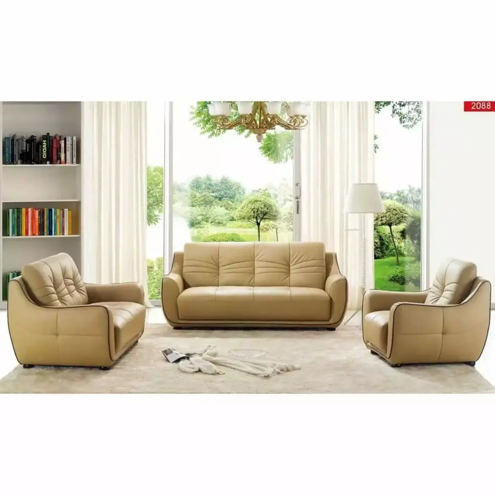 2088 2pc Beige Leather Living Room Set