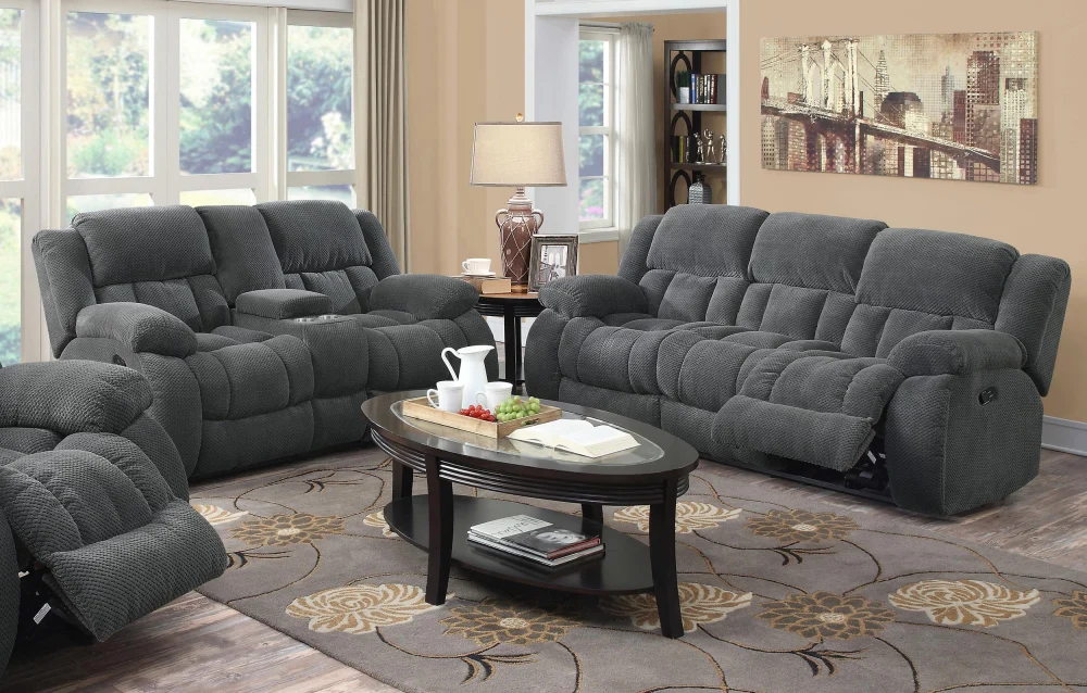 Weissman Upholstered Tufted Living Room Set in Charcoal