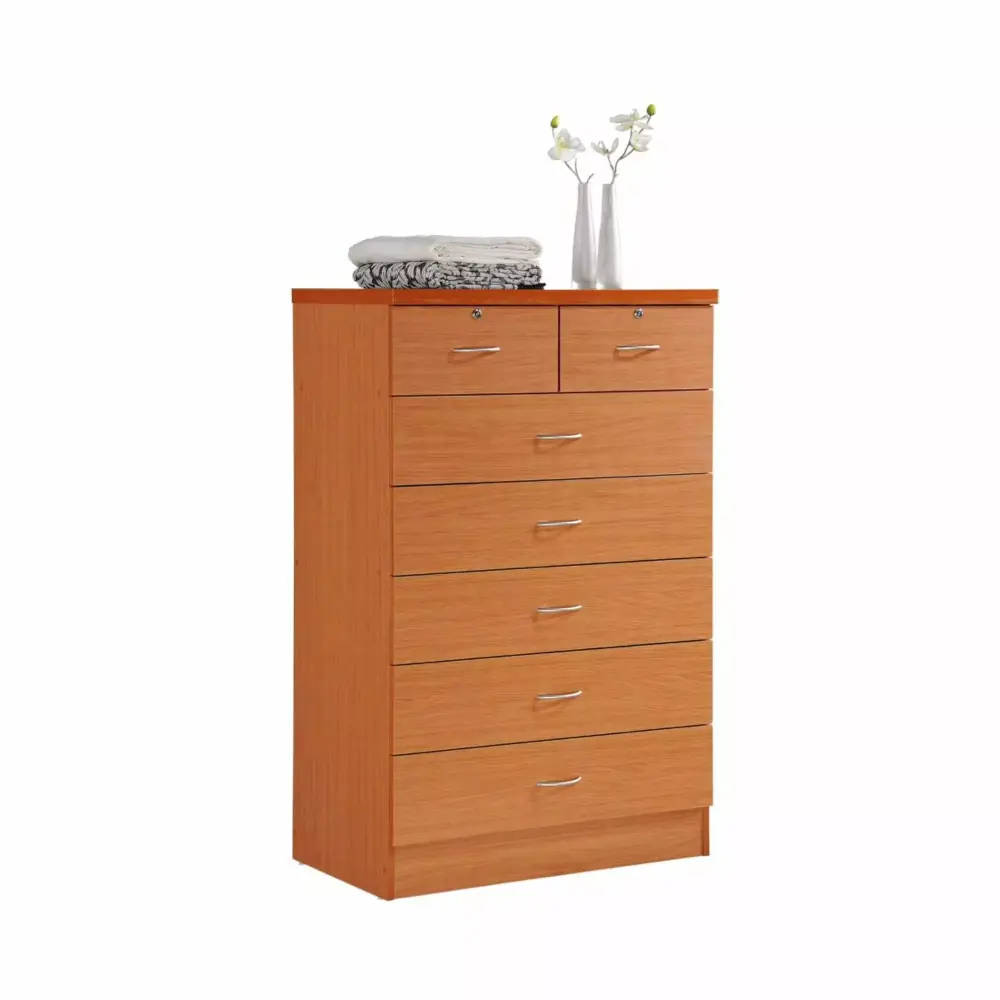 Contemporary Home Living 48 Cherry Red Silver 7-Drawer Chest with Locks