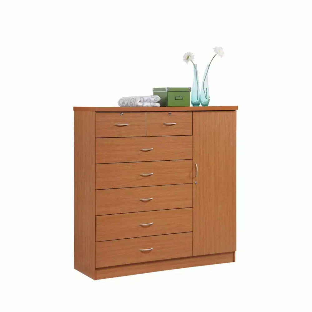 Contemporary Home Living 48.25 Cherry Red Rectangular 7-Drawer Chest with Locks and Door - Modern Storage