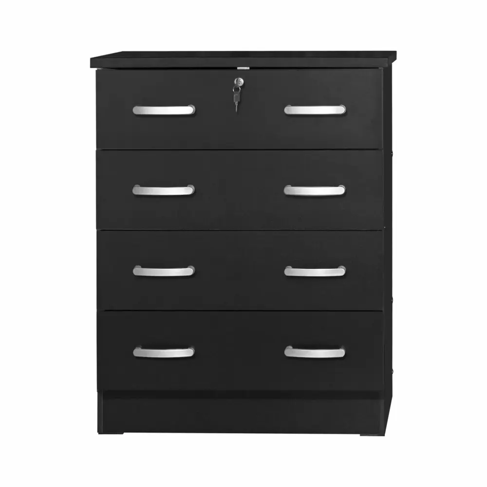 Better Home Products 4 Drawer Chest Dresser Wooden Storage Unit with Lock for Bedroom