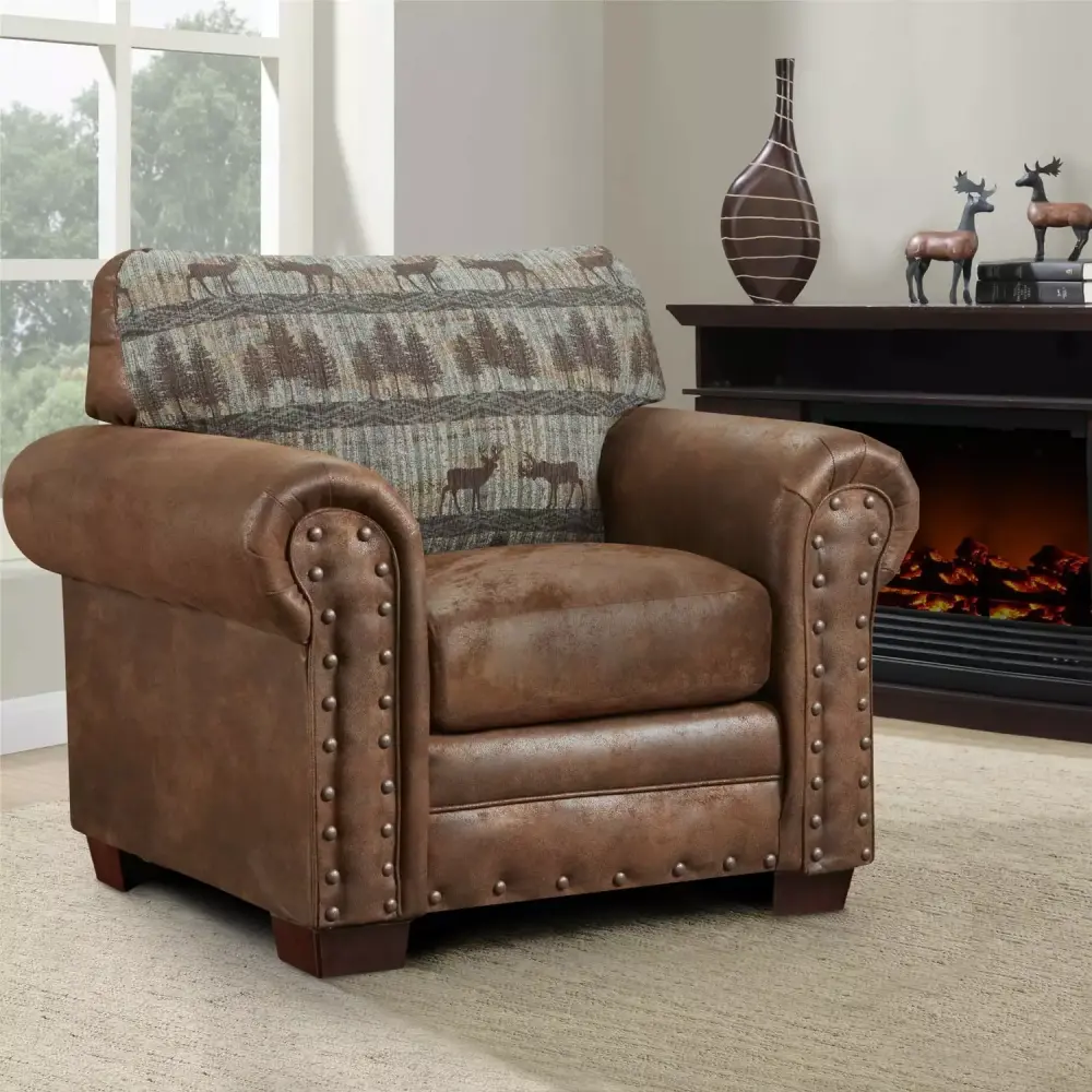 American Furniture Timelesss Model 8501-90 Deer Teal Tapestry Lodge Arm Chair