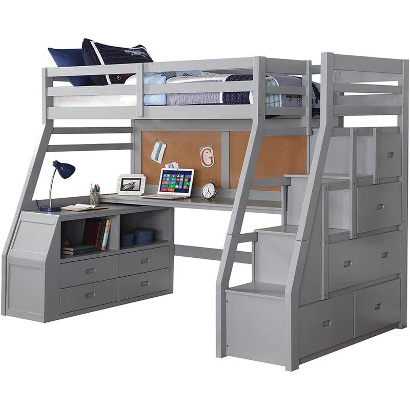 Acme Jason II Twin Loft Bed Gray 37445 Space Saving Bed with Ladder