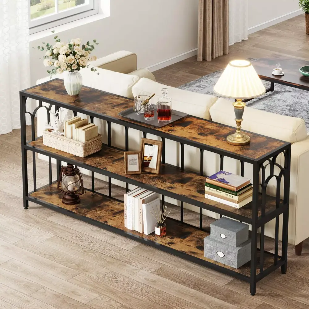 Tribesigns 71 Inch Industrial Console Table with Storage Shelves Narrow Foyer Table for Living Room