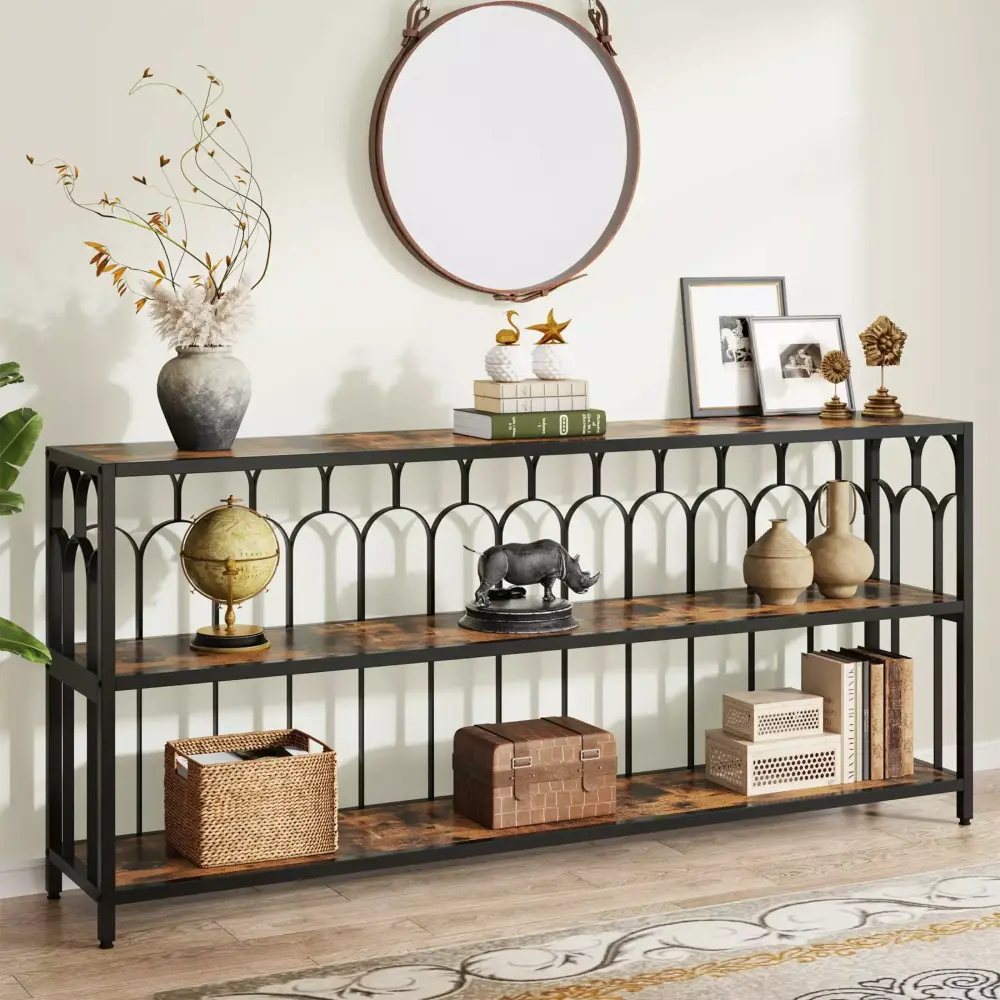 Tribesigns 71 Inch Industrial Console Table with Storage Shelves Narrow Foyer Table for Living Room
