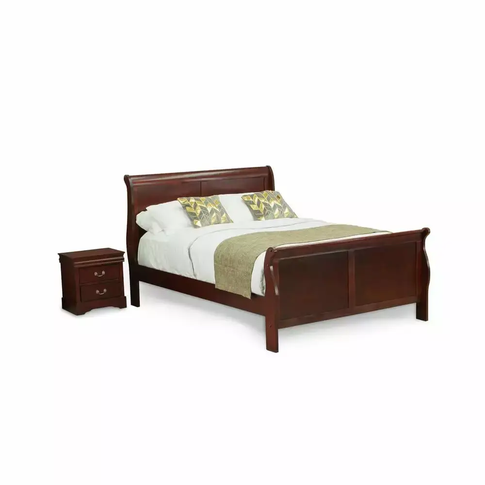 East West Furniture Louis Philippe 2-Piece Wood Queen Bedroom Set in Walnut