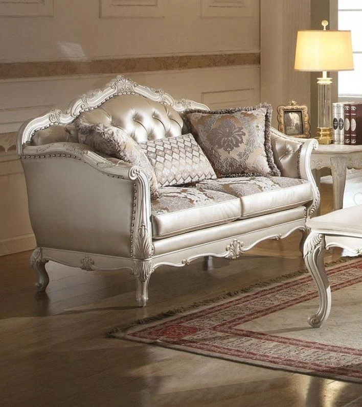 Acme Chantelle Loveseat with 3 Pillows in Pearl White - Stylish Small Sofa