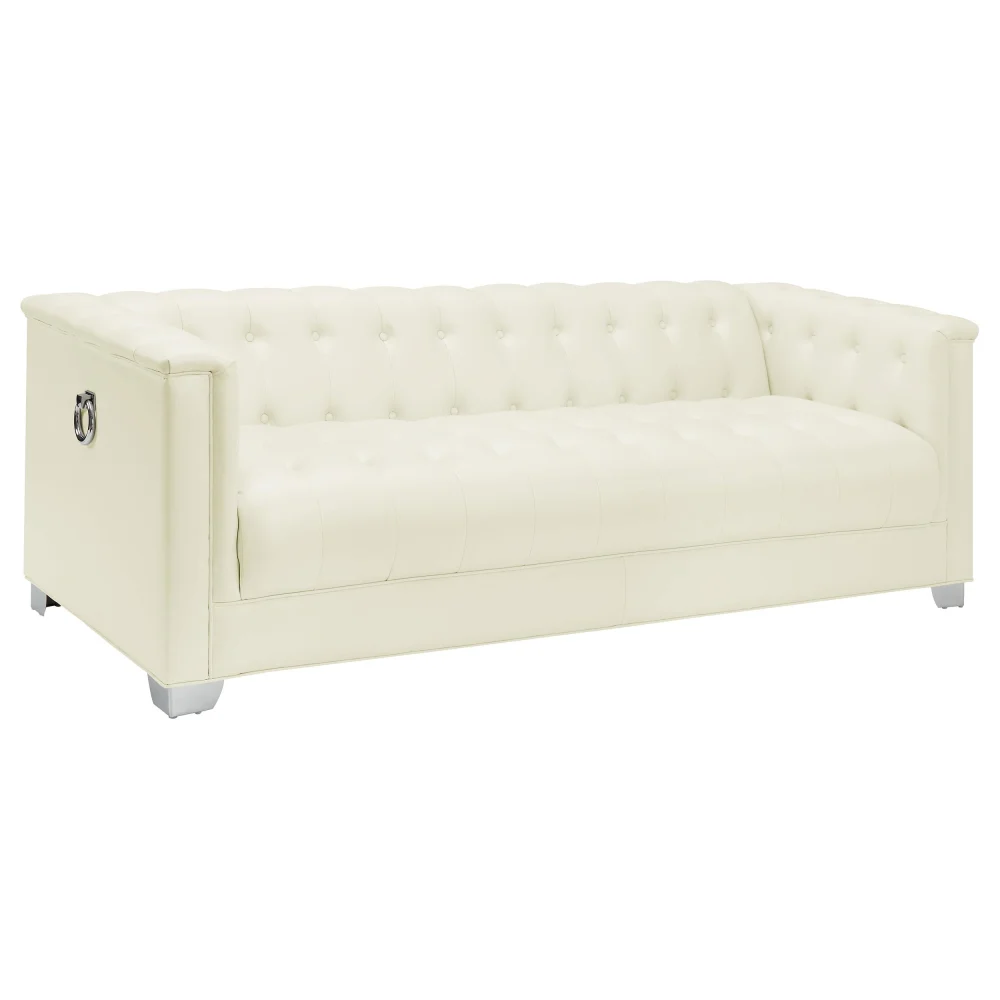 Chaviano Tufted Upholstered Sofa in Pearl White for Living Room
