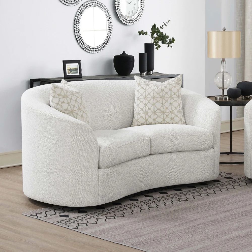 Rainn Upholstered Tight Back Loveseat in Latte Fabric