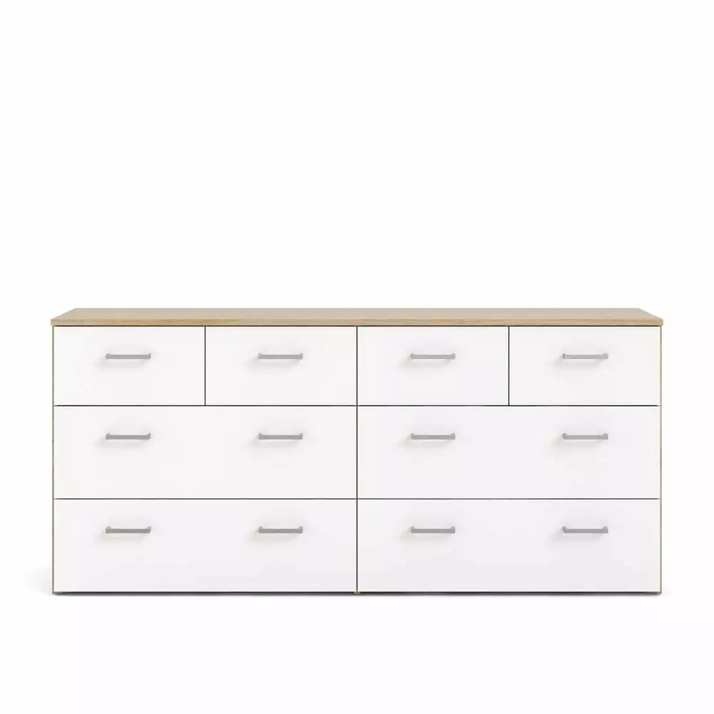Tvilum Space Low Profile 8 Drawer Double Dresser - Oak and White Bedroom Storage