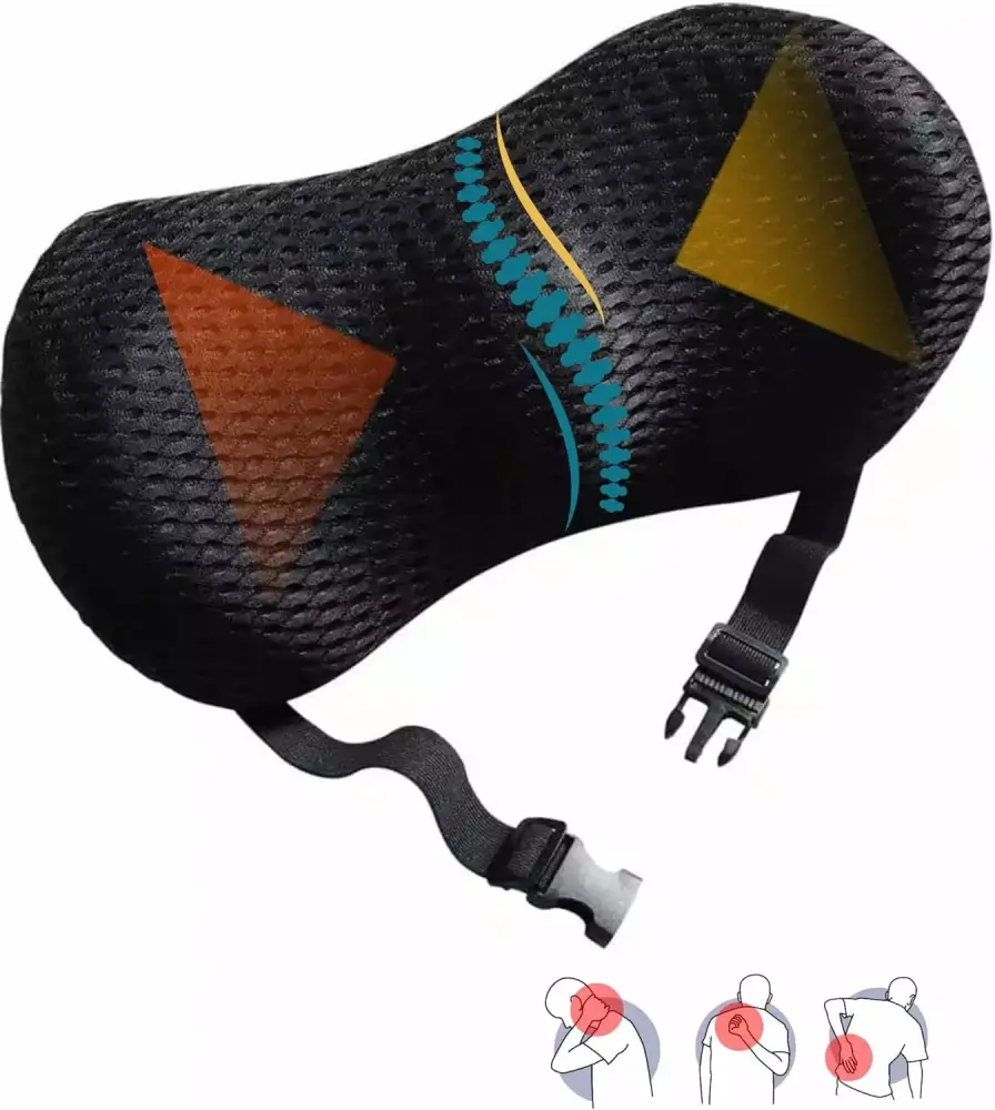Ergonomic Memory Foam Lumbar Support Pillow for Office Car Gaming Chair with Adjustable Strap