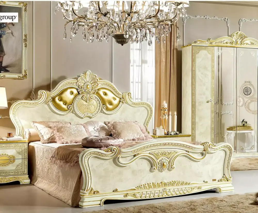 Luxury Gold Ivory Queen Bed Timeless Royalty Made in Italy ESF Leonardo