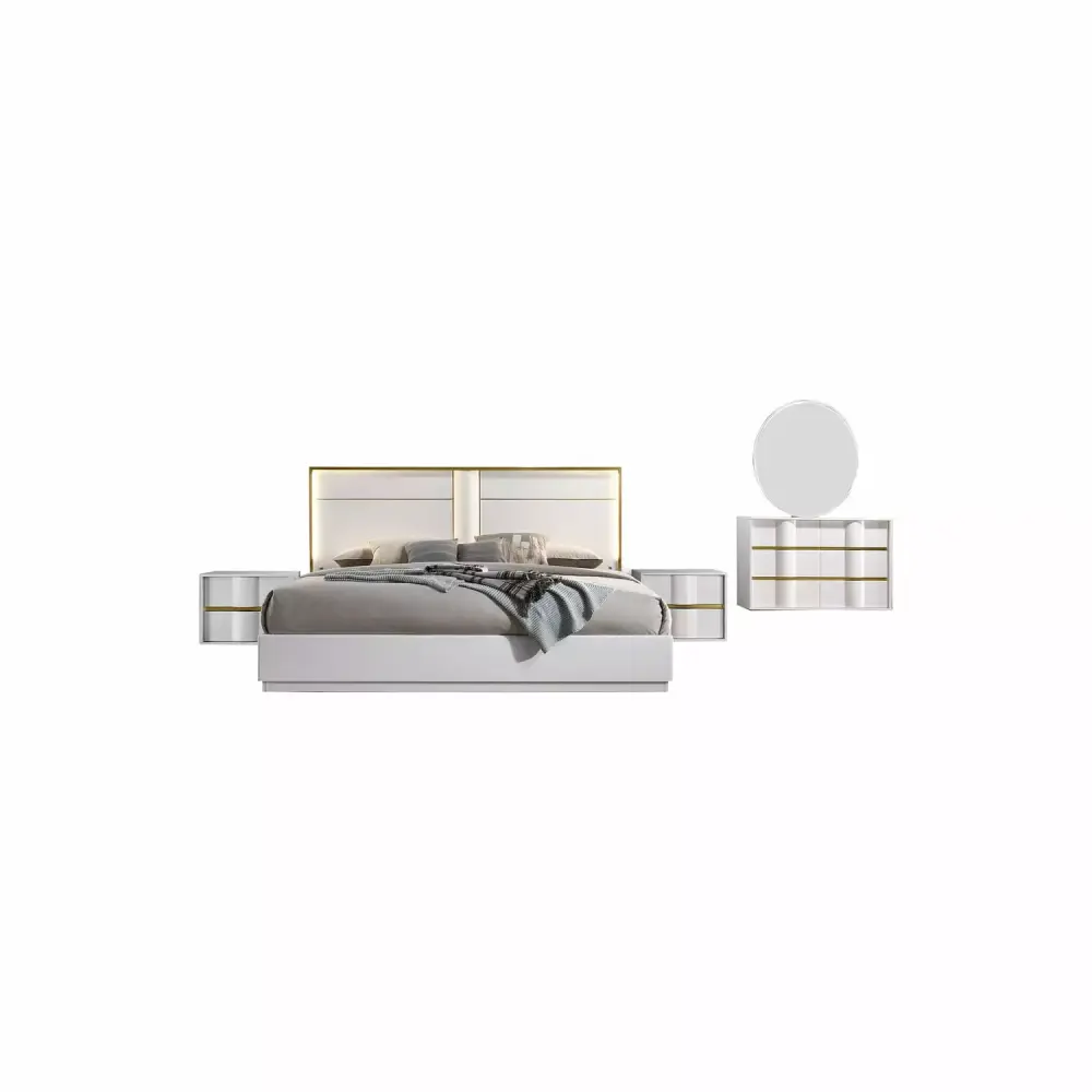 Best Master Havana 5-Piece Poplar Wood Cali King Bedroom Set White Gold Trim