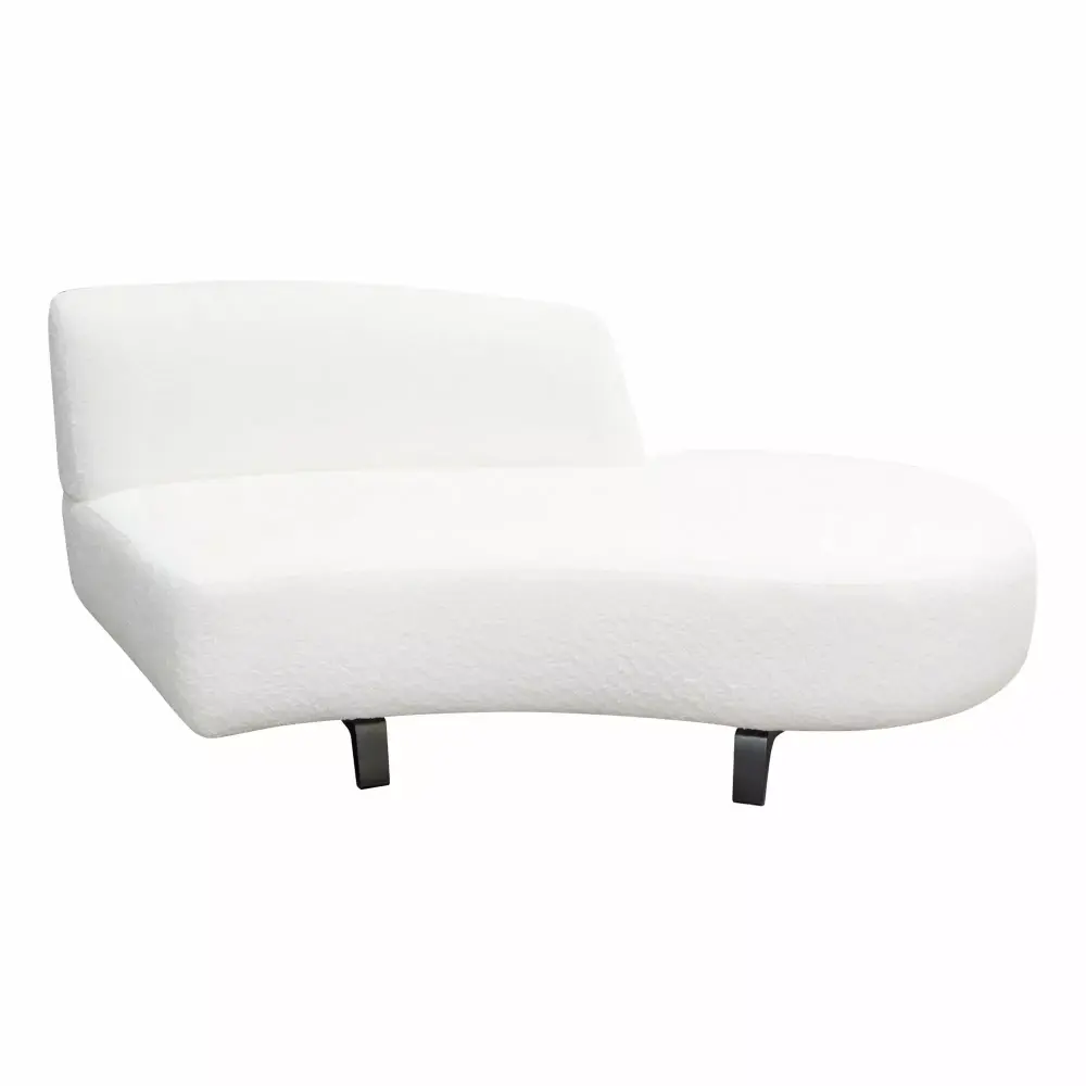 Vesper Curved Armless Right Chaise in Faux White Shearling with Black Wood Leg Base by Diamond Sofa