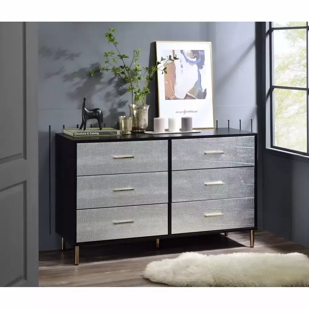 DeeHome ACME Myles Dresser Black Silver & Gold Finish AC00961