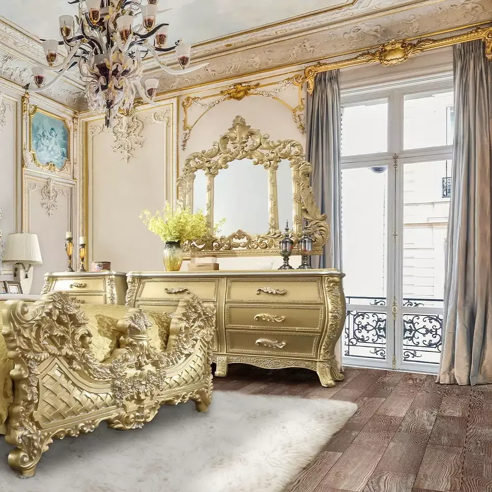 Acme Cabriole Dresser in Gold Finish for Elegant Bedroom