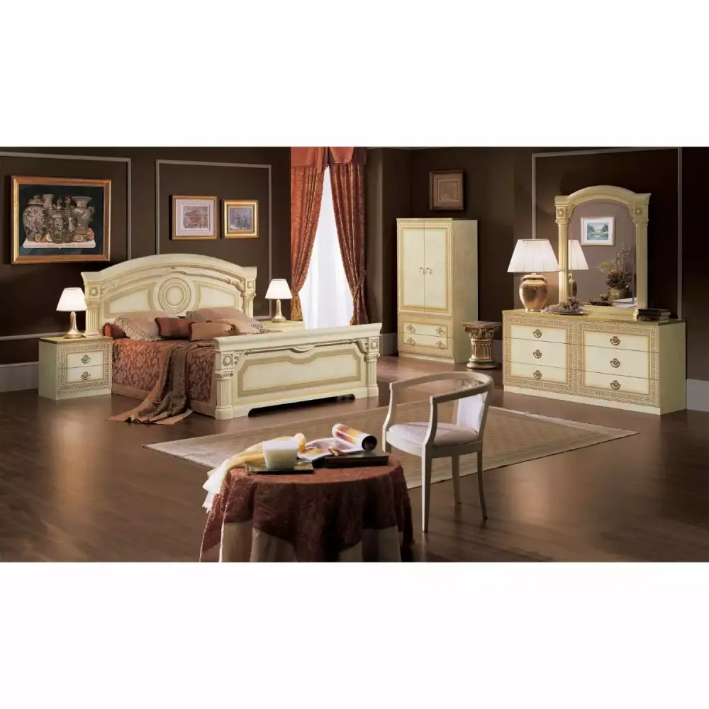 Aida Italian 5-Piece Ivory and Gold Queen Size Luxury Bedroom Set